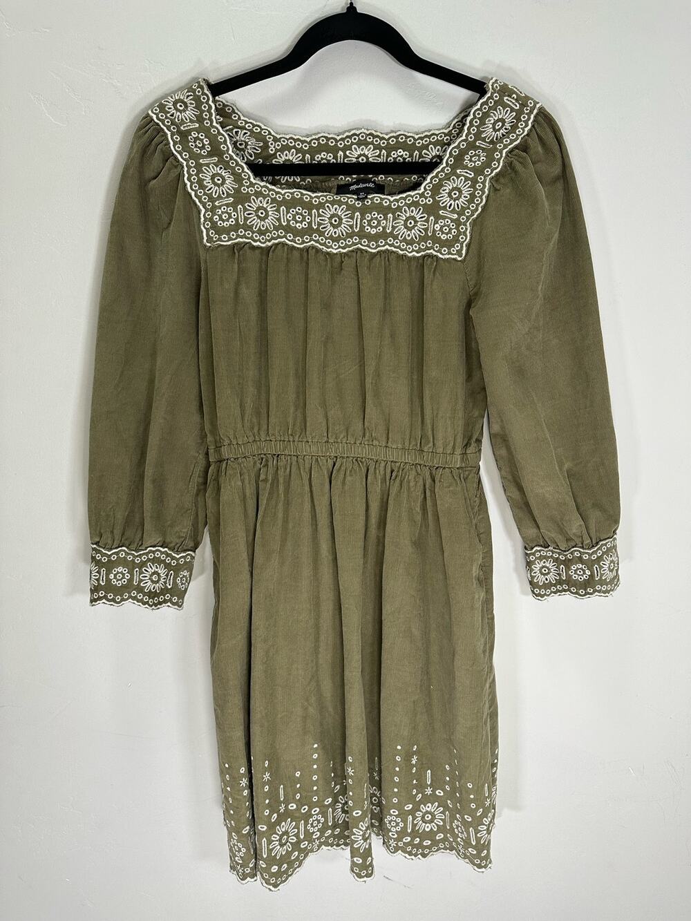 Madewell Embroidered Corduroy Square Neck Mini Dress size XS